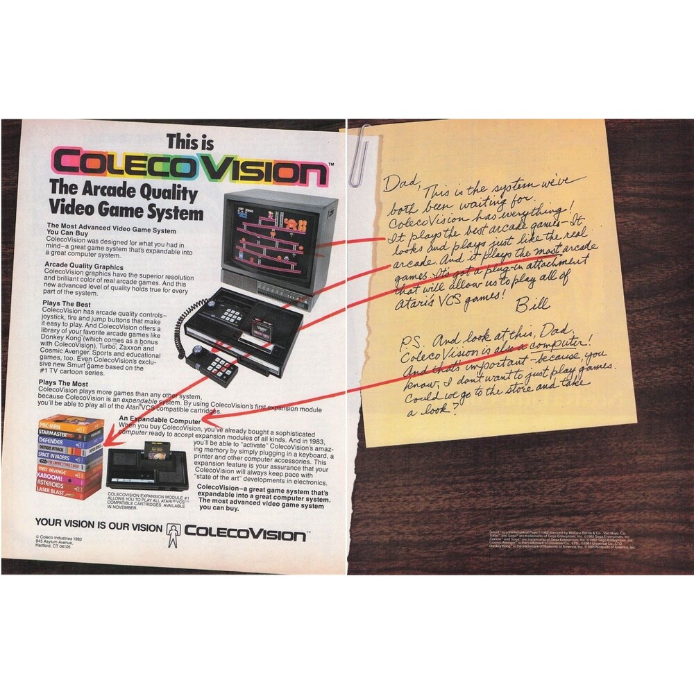Vintage ColecoVision Print Ad 1982 Video Game Donkey Kong Pac Man Space Invaders
